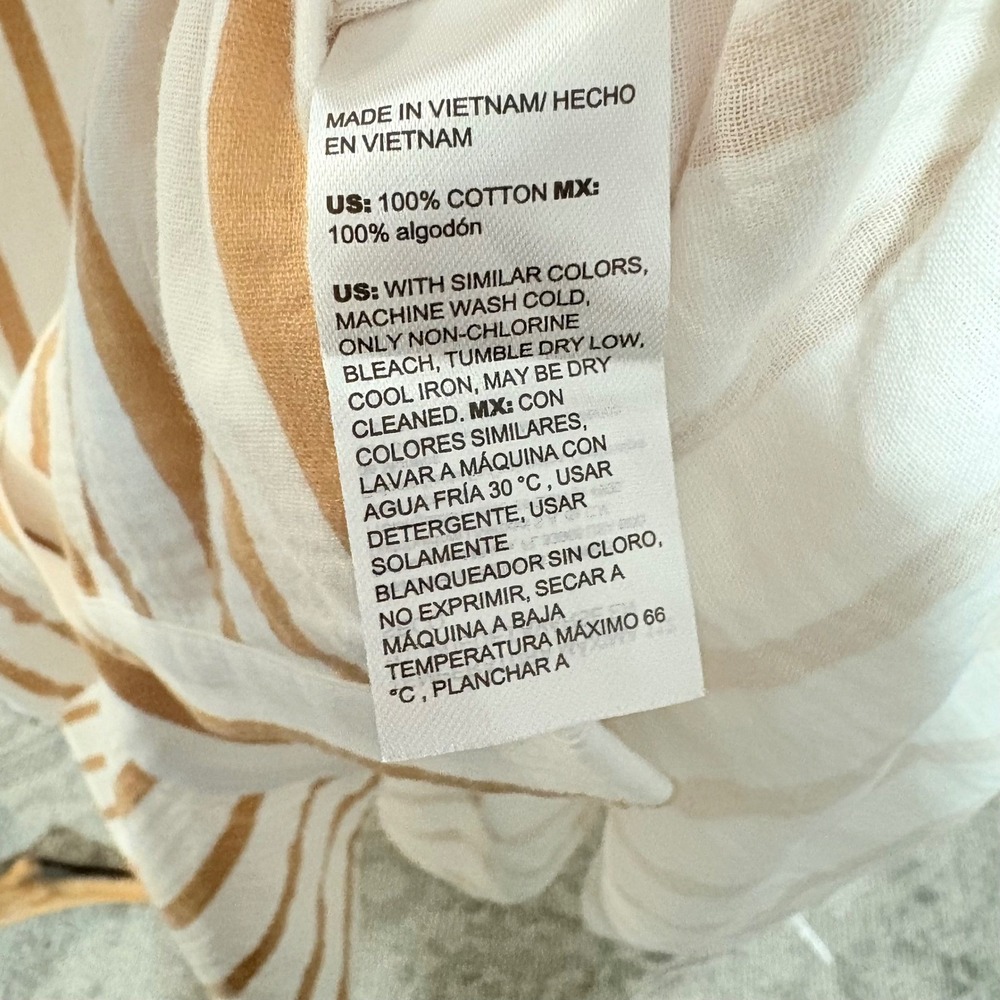 Chico's Striped Midi Shirt Dress COTTO Tan White Cotton gauze Pockets Boho - Picture 6 of 10